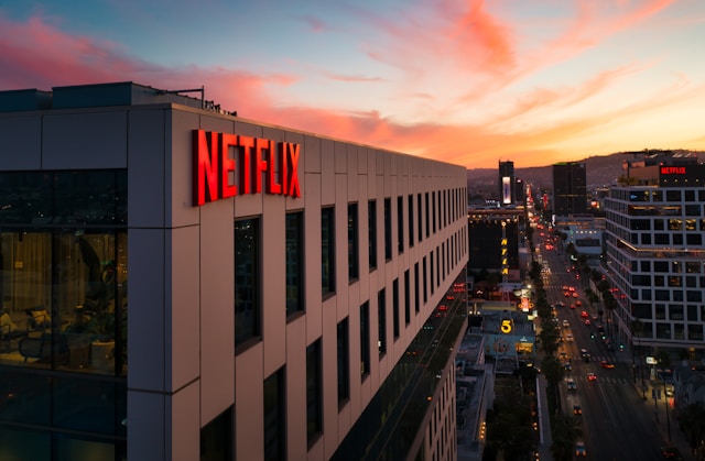 Netflix logo on an office building.