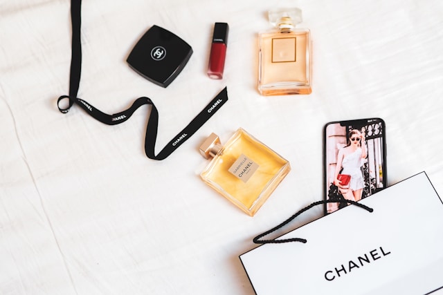 Chanel products spread out on a table.
