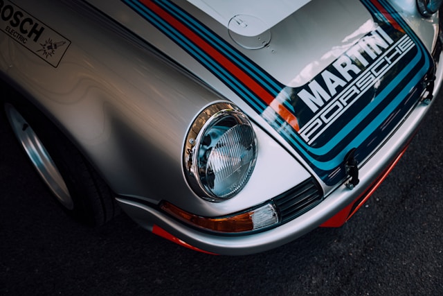 Detail of Porsche car hood. 