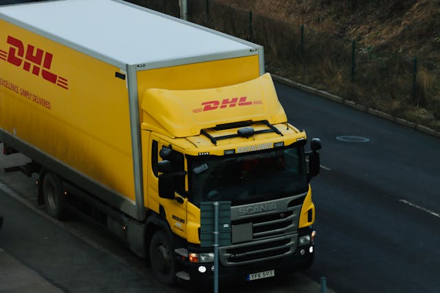 A DHL delivery truck. 