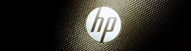 HP Logo on a laptop case.