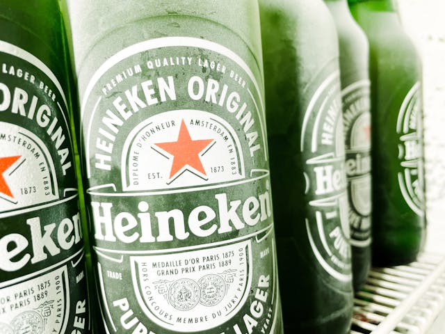 Heineken bottles. 