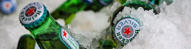 Heineken bottles.