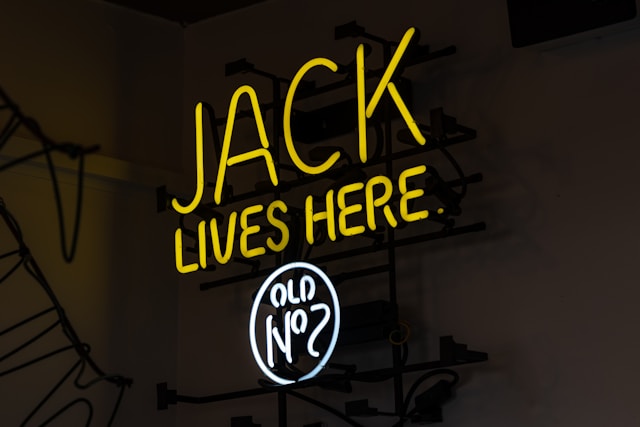 A Jack Daniel's promotional sign. 