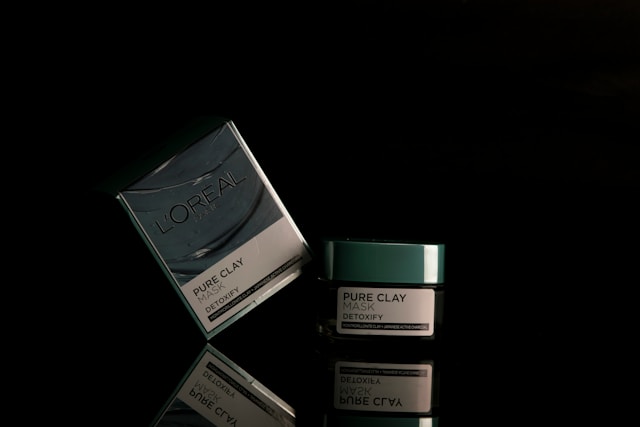 Loreal products on a black background. 