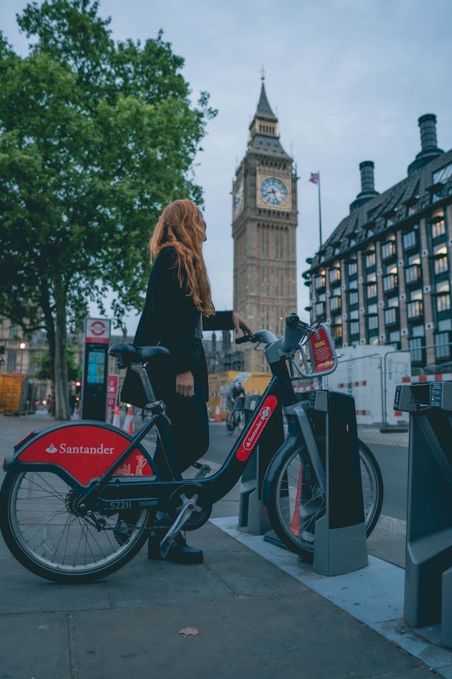 Santander hire bicycle near Big Ben in London