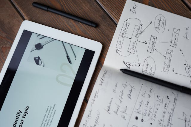 An inbound marketing strategy mapped out on a notebook. 