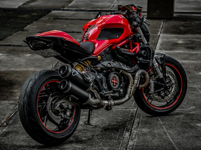 A Ducati Streetfighter motorcycle.