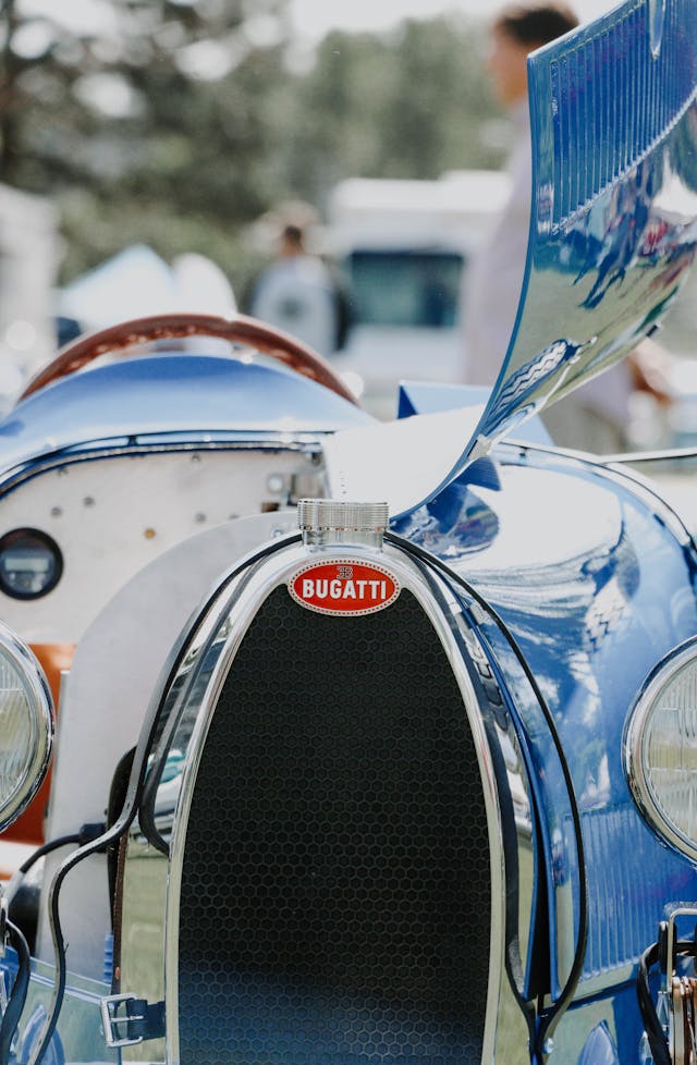 A vintage Bugatti car.