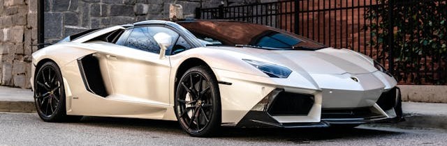 White Lamborghini sports car.