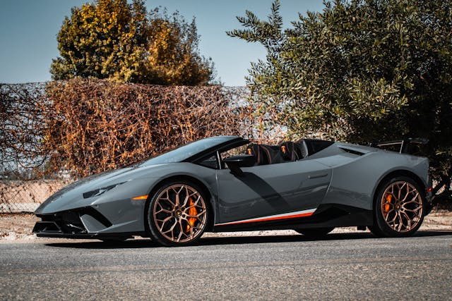 Grey Lamborghini sports car.