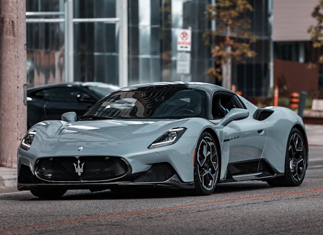 White Maserati sports car.