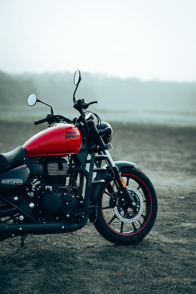 Side view of Royal Enfield Meteor 350 motorcycle.